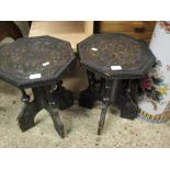 PAIR OF SQUAT HEXAGONAL TOPPED HEAVILY CARVED SIDE TABLES