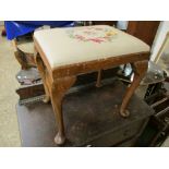 MAHOGANY FRAMED EMBROIDERED TOP STOOL ON FOUR PAD FEET