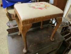 MAHOGANY FRAMED EMBROIDERED TOP STOOL ON FOUR PAD FEET