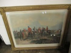 GOOD QUALITY VICTORIAN GILT PRINT ENTITLED “FOXHUNTING THE MEET”