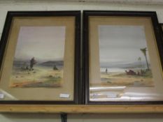 PAIR OF OAK FRAMED WATERCOLOURS OF EASTERN SCENES (2)