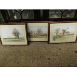 KEITH JOHNSON, SIGNED GROUP OF THREE WATERCOLOURS, NORFOLK LANDSCAPES, 22 X 30CM (3)