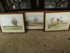 KEITH JOHNSON, SIGNED GROUP OF THREE WATERCOLOURS, NORFOLK LANDSCAPES, 22 X 30CM (3)