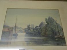 JOSEPH WEST (BORN 1882), "RIVER WAVENEY, BECCLES", WATERCOLOUR, SIGNED LOWER RIGHT, 24 X 34CM