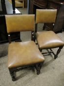 SET OF FOUR BEECHWOOD FRAMED TAN LEATHERETTE UPHOLSTERED DINING CHAIRS (4)