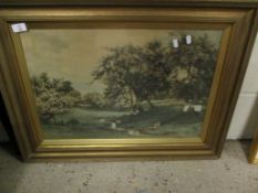 GILT FRAMED COLOURED PRINT OF A COUNTRY SCENE