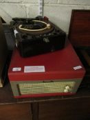 BAKELITE FRAMED RECORDON RECORD PLAYER AND A FURTHER DANSETTE RED REXINE PORTABLE RECORD PLAYER