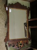 GEORGIAN MAHOGANY FRETWORK WALL MIRROR WITH GILT SLIP AND HO-HO BIRD