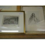 PRINT OF THE PART EAST SIDE OF REGENT STREET AND A FURTHER PRINT PORTRAIT IN A GILT FRAME (2)