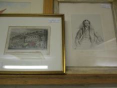 PRINT OF THE PART EAST SIDE OF REGENT STREET AND A FURTHER PRINT PORTRAIT IN A GILT FRAME (2)