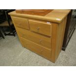 GOOD QUALITY MODERN OAK FRAMED TWO OVER TWO FULL WIDTH DRAWER CHEST WITH CHROMIUM HANDLES