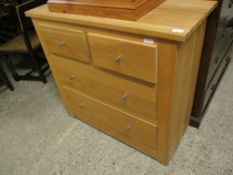 GOOD QUALITY MODERN OAK FRAMED TWO OVER TWO FULL WIDTH DRAWER CHEST WITH CHROMIUM HANDLES