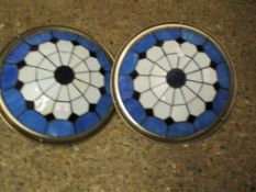 PAIR OF MODERN STAINED GLASS CEILING LIGHT SHADES