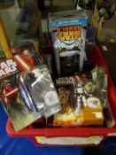 RED TUB CONTAINING MIXED BOXED STAR WARS FIGURES ETC