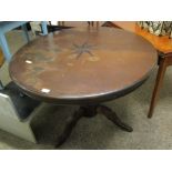 CIRCULAR OCCASIONAL TABLE WITH INLAID DETAIL WITH BULBOUS COLUMN ON A TRIPOD BASE