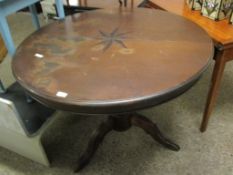 CIRCULAR OCCASIONAL TABLE WITH INLAID DETAIL WITH BULBOUS COLUMN ON A TRIPOD BASE