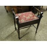 BEECHWOOD FRAMED RAIL SIDED PIANO STOOL WITH UPHOLSTERED LIFT UP LID ON TAPERING SQUARE SPADE FEET