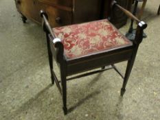 BEECHWOOD FRAMED RAIL SIDED PIANO STOOL WITH UPHOLSTERED LIFT UP LID ON TAPERING SQUARE SPADE FEET