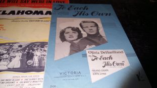 3 x Original Film Sheet Music, inc Gary Cooper High Noon, Oklahoma, "To Each His Own" Olivia de