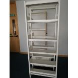 Strong metal shelving (white), three units each approx 7 feet tall