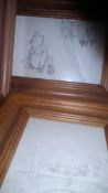 Four framed pencil drawings