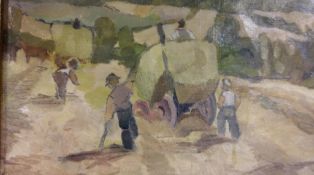 Rural scene painting Oil Painting of Rural Harvesting, purchased from Kings Road, London 1950’s.