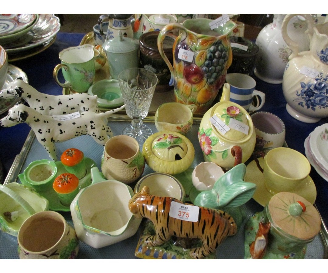 MIXED LOT OF CARLTON WARE BACHELOR'S TEA SET, TWO BESWICK MODELS OF DALMATIANS ETC