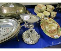 MIXED LOT: COMPRISING 19TH CENTURY SILVER ON COPPER TWO-HANDLED AND LIDDED SAUCE TUREEN OF OVAL FORM