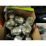 BOX CONTAINING MIXED PEWTER GOBLETS ETC