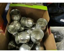 BOX CONTAINING MIXED PEWTER GOBLETS ETC