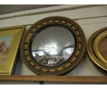 REGENCY STYLE GILT CIRCULAR WALL MIRROR WITH BALL MOULDED SURROUND AND CONVEX CENTRE, 49CM DIAM