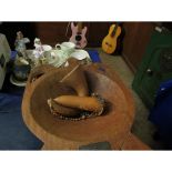 GOOD QUALITY HARDWOOD BOWL WITH PRESENTATION PLAQUE AND TWO GOURDS