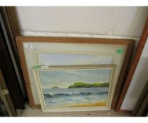 OIL ON BOARD OF A SEASCAPE AND A WATERCOLOUR OF A FISHING VILLAGE