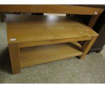 LIGHT OAK RECTANGULAR TWO TIER COFFEE TABLE ON HEAVY SQUARE LEGS