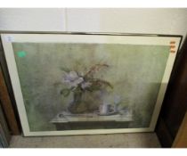 PRINT OF A VASE OF FLOWERS IN A SILVERED FRAME