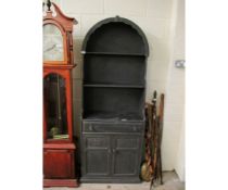 GOOD QUALITY CHARCOAL PAINTED DRESSER WITH TWO FIXED SHELVES, THE BASE WITH SINGLE DRAWER OVER TWO