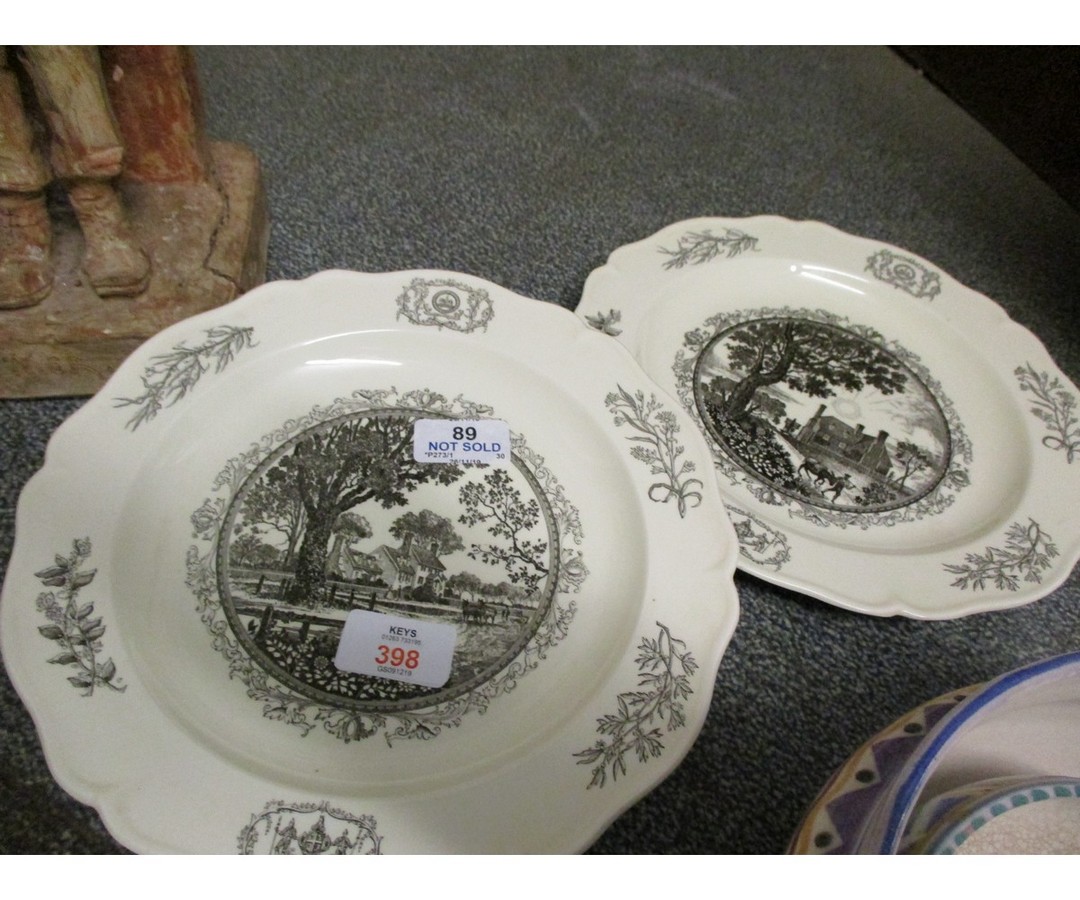 PAIR OF WEDGWOOD CREAM WARE TYPE PLATES, ONE ENTITLED "THE PUBLIC GAOL, WILLIAMSBURG, VIRGINIA", THE