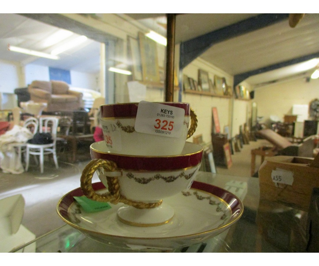 MID-19TH CENTURY PORCELAIN TRIO BY BROWN WESTHEAD & MOORE WITH DIAMOND REGISTRATION MARKS TO BASE