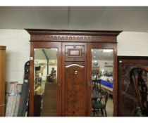 EDWARDIAN WALNUT WARDROBE WITH TWO MIRRORED DOORS WITH TWO DRAWER BASE WITH PANELLED DETAIL