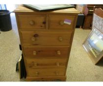 PINE NARROW TWO OVER FOUR FULL WIDTH DRAWER CHEST WITH TURNED KNOB HANDLES