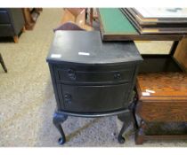 BLACK PAINTED BEDSIDE CUPBOARD WITH SINGLE DRAWER OVER CUPBOARD DOOR RAISED ON FOUR PAD FEET