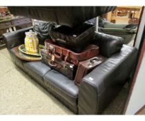 CHOCOLATE LEATHER THREE SEATER SOFA AND MATCHING TWO SEATER (2)