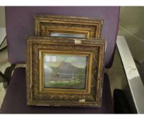 TWO GILT FRAMED OILS OF MOUNTAINOUS LANDSCAPE SCENES