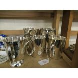 MIXED LOT: COMPRISING TWO ELECTRO-PLATED TANKARDS, EACH OF POLISHED CYLINDRICAL FORM, TOGETHER