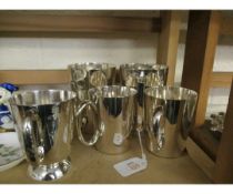 MIXED LOT: COMPRISING TWO ELECTRO-PLATED TANKARDS, EACH OF POLISHED CYLINDRICAL FORM, TOGETHER