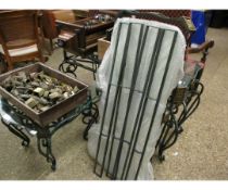 SET OF THREE TWISTED AND PAINTED METAL AND GLASS TOPPED TABLES
