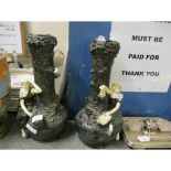 PAIR OF ART NOUVEAU FIGURE MOUNTED VASES, ONE A/F