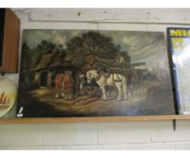 LARGE UNFRAMED OIL ON CANVAS OF A COUNTRY SCENE