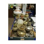 BOX CONTAINING MIXED OIL LAMPS ETC