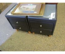 PAIR OF GLASS TOPPED LEATHERETTE TWO DRAWER SIDE TABLES